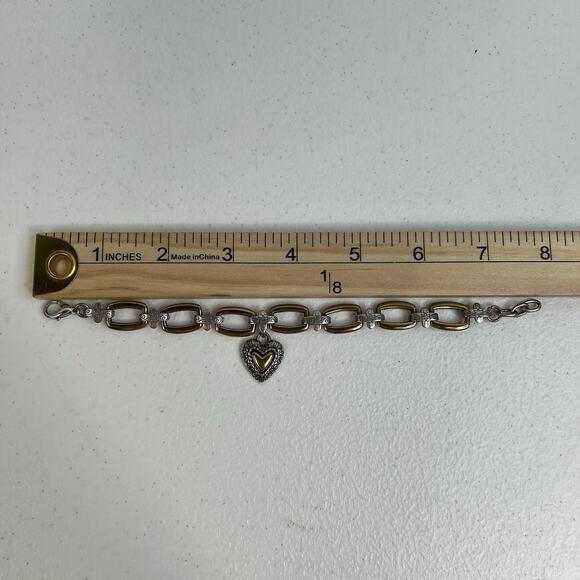 Vintage Brighton Charm Bracelet 2 Tone Links Heart Dangle 8” Long - Picture 7 of 13